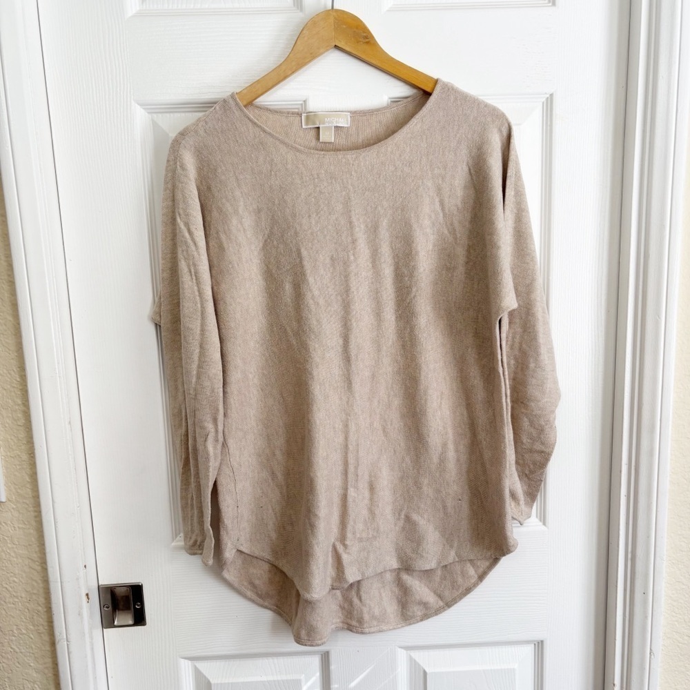 Michael‎ Kors Tan Asymmetrical 3/4 Sleeve Sweatshirt
